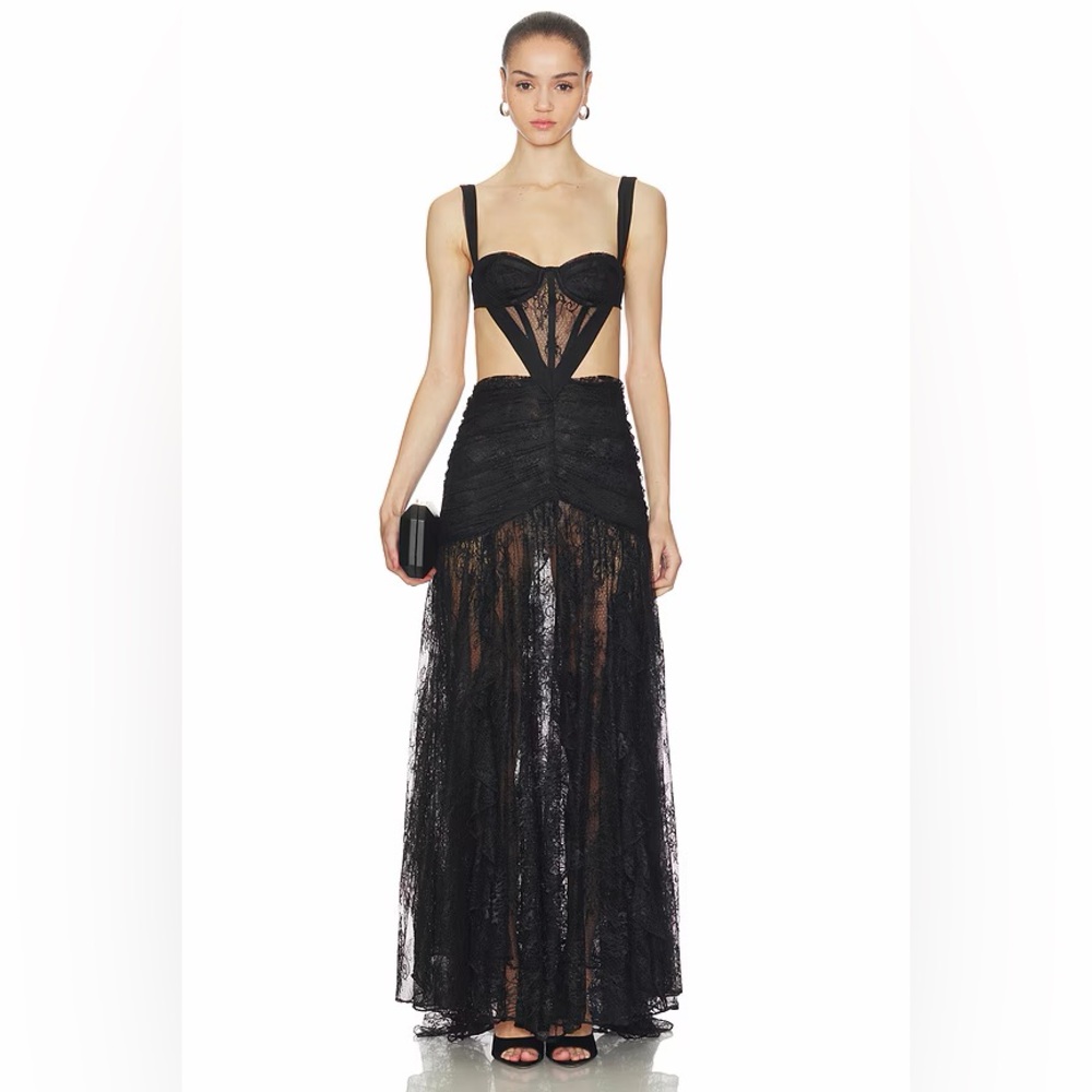 PatBO Black Lace Cutout Gown
